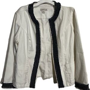 Coldwater Creek White Denim SCOOP COLLAR BLAZER size 14 Petite